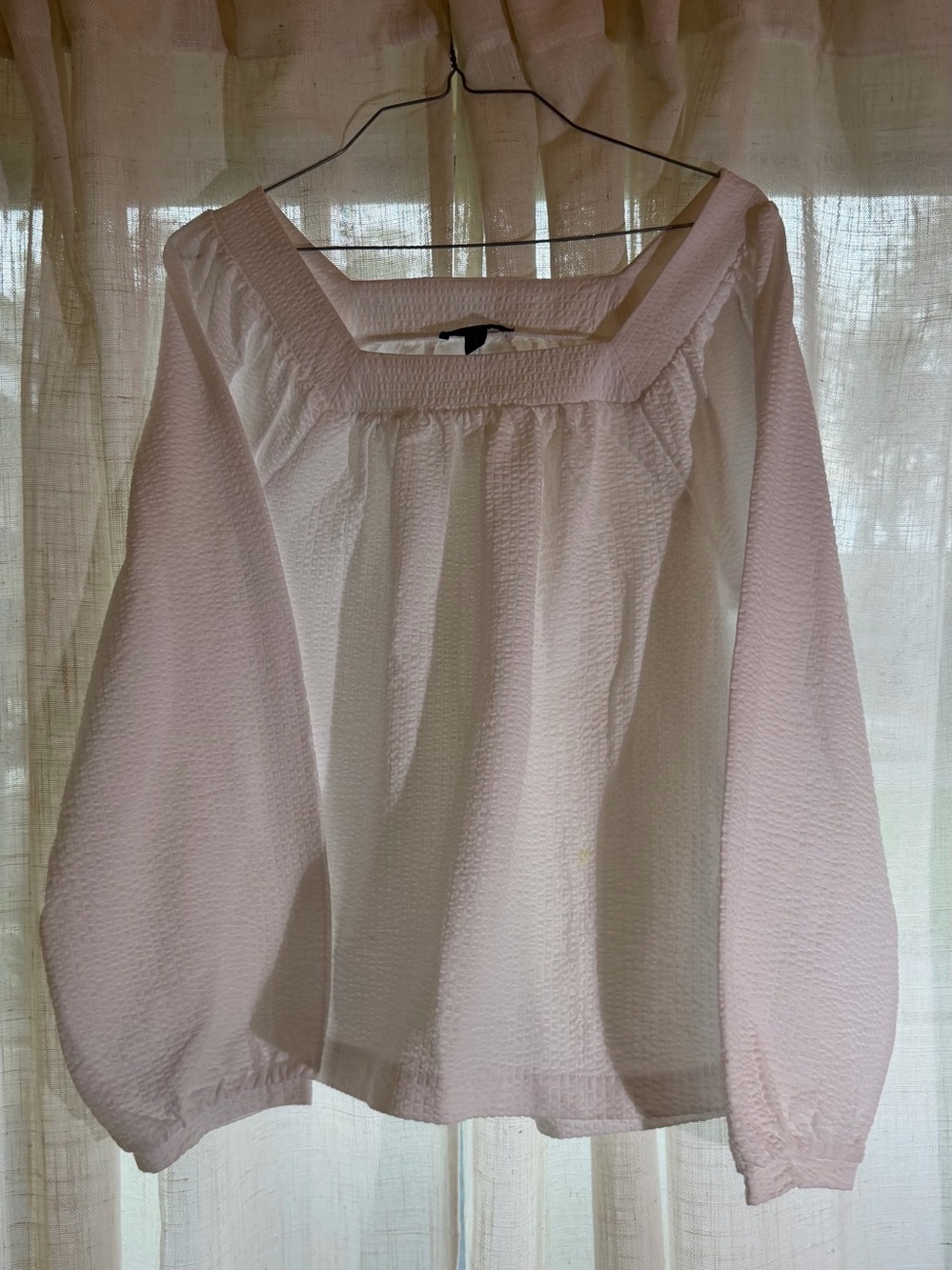 White J-Crew Women's Long-Sleeve Square Neck Top